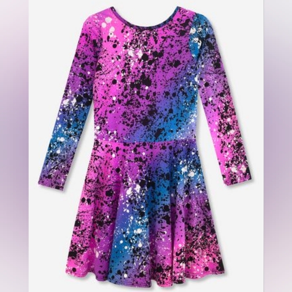 Pixie Lane Other - NWT Pixie Lane Long Sleeve Skater Dress - Magenta Teal Ombre Splatter Size 8